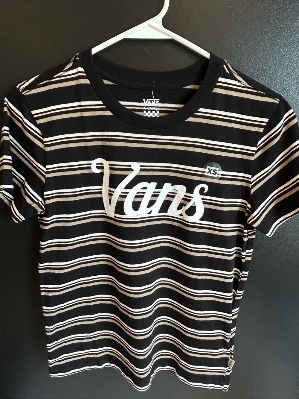 NWT Vans Striped Graphic Tee Script Logo Size XS